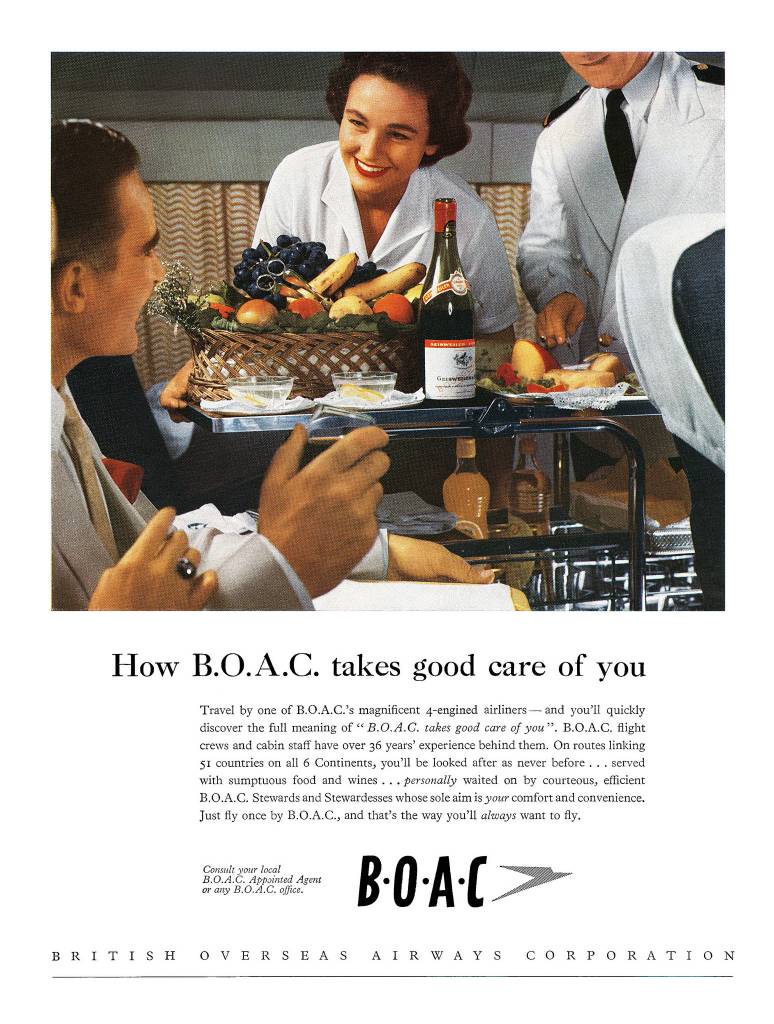 1956-how BOAC-take cares of you vintage ad-stewardess thechicflaneuse