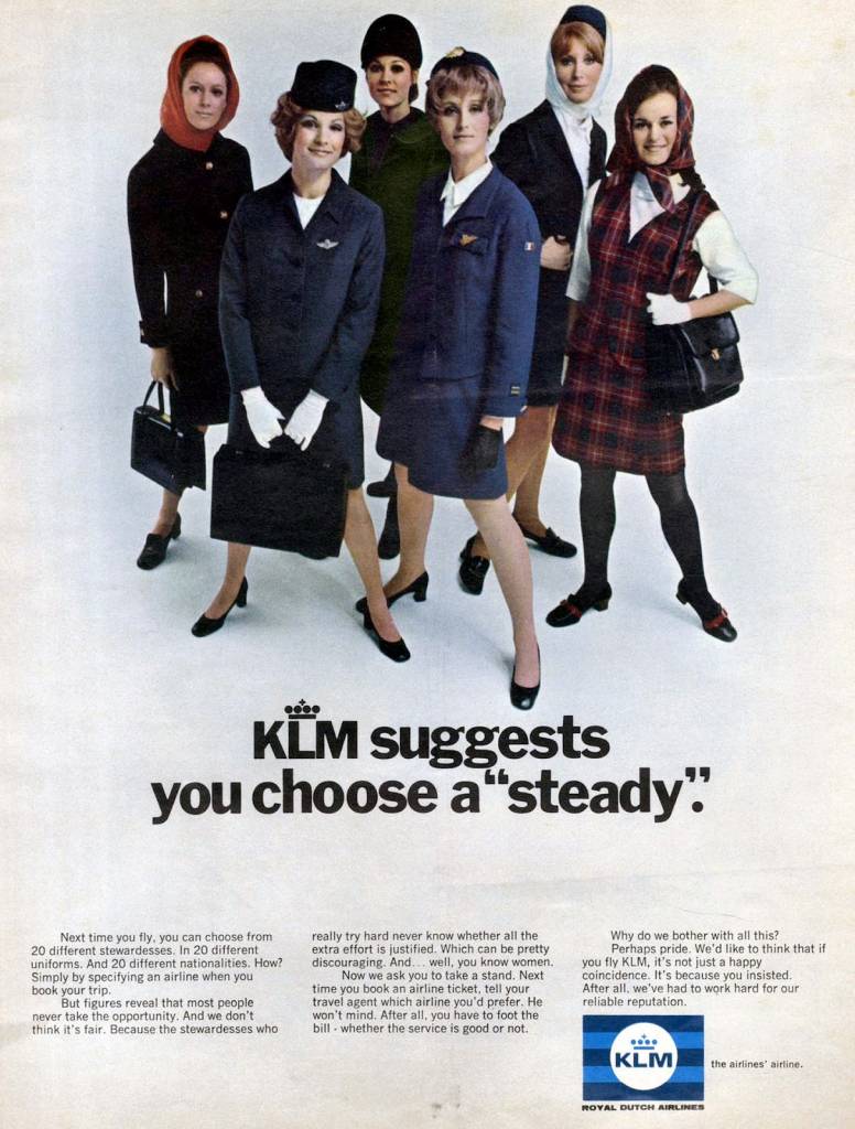 KLM-suggests-you-choose-a-steady-August-1969-stewardess vintage ad-thechicflaneuse