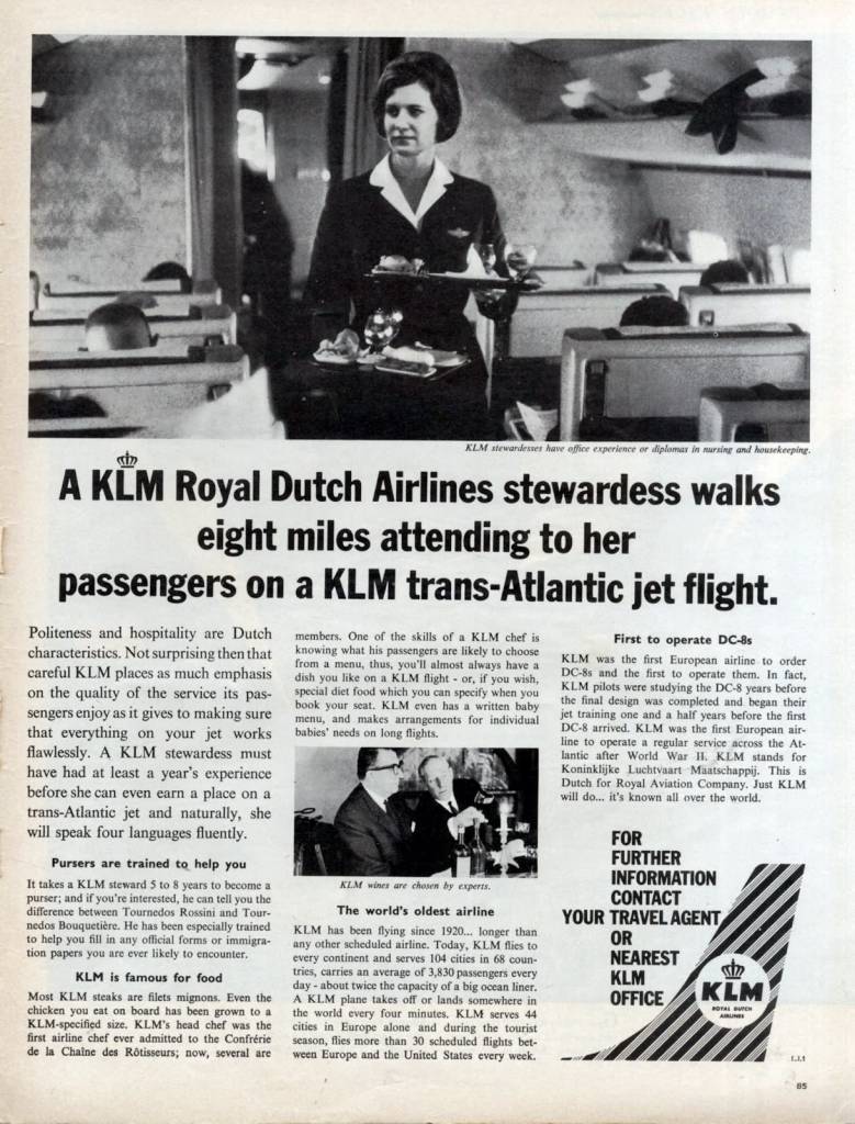 This-KLM-Stewardess-walks-8-miles-June-1963-vintage ad-thechicflaneuse