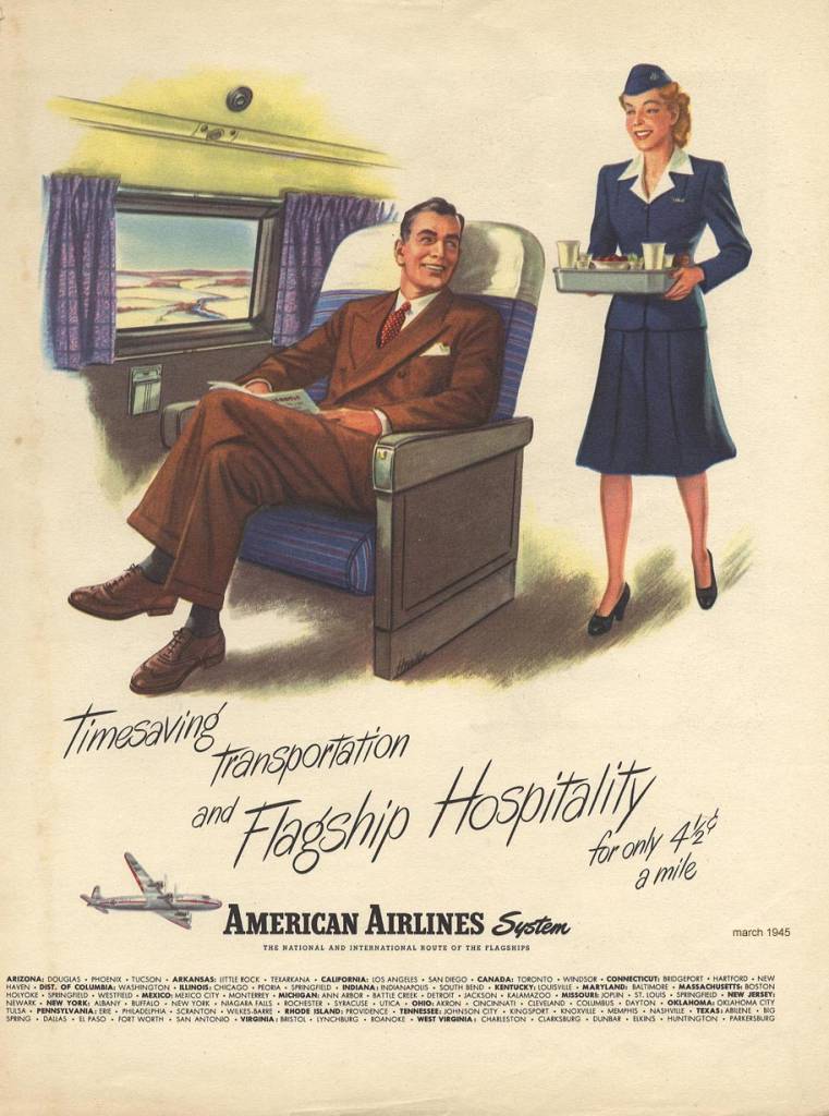 Timesaving-Transportation-and-Flagship-Hospitality-American-Airlines-March-1945-vintage ad-thechicflaneuse