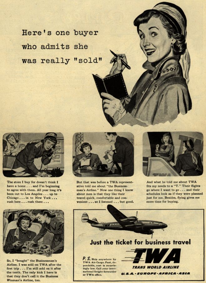 business travel twa vintage ad stewardess-thechicflaneuse