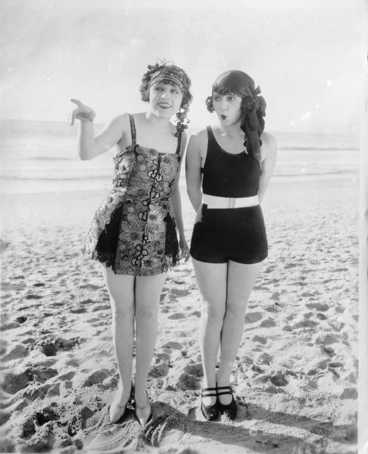 Two Mack Sennett girls or 'Bathing Beauties' on the beach. (Photo by General Photographic Agency/Getty Images) thechicflaneuse