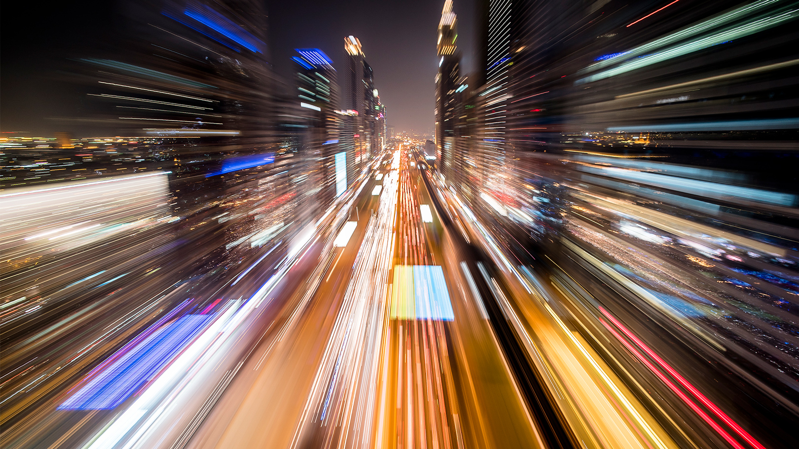 Awaken - Helicopter flies between buildings on Sheikh Zayed Road, Dubai, 2015